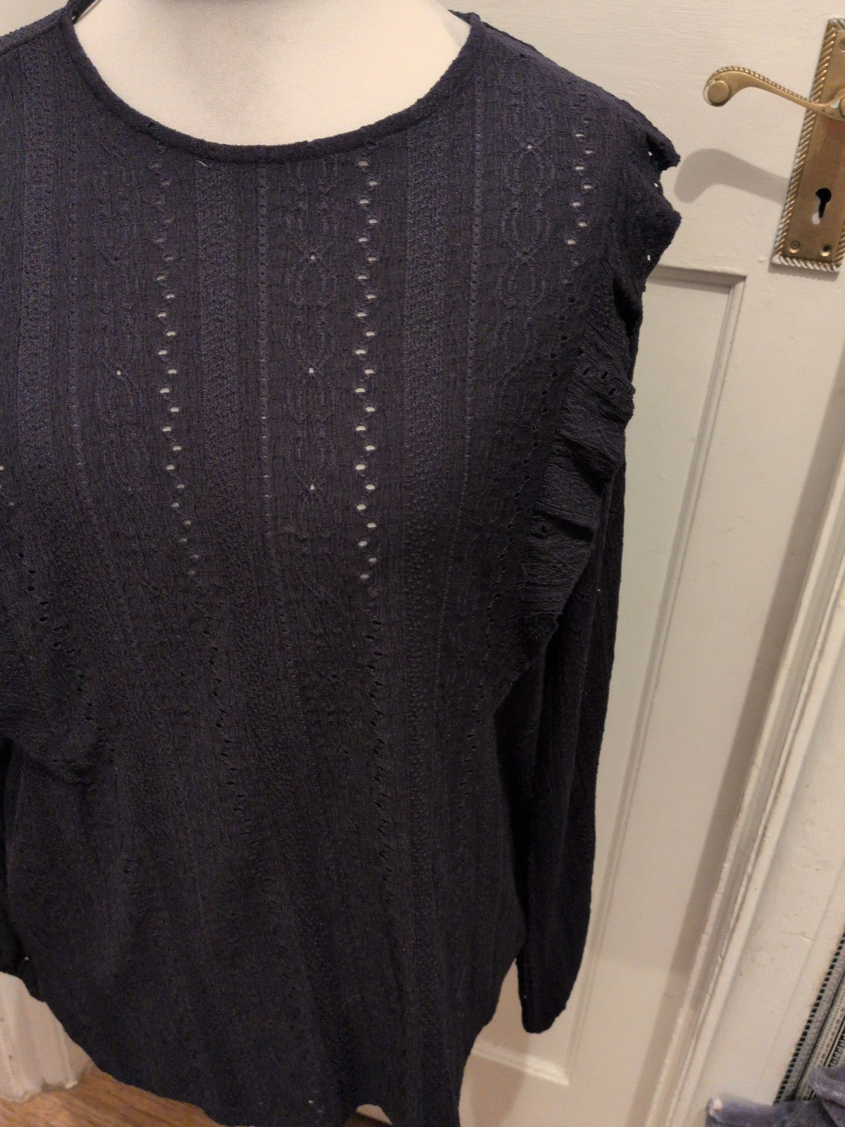 F&F 18 Navy Patterned Material Long Sleeve Blouse