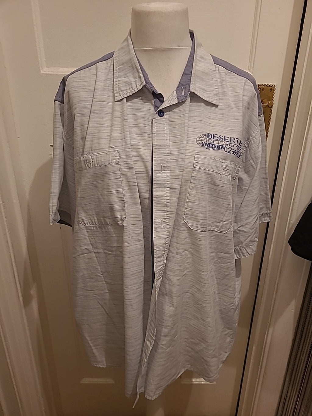 Mens Atlas Size 3XL Blue And White Print Short Sleeved Shirt