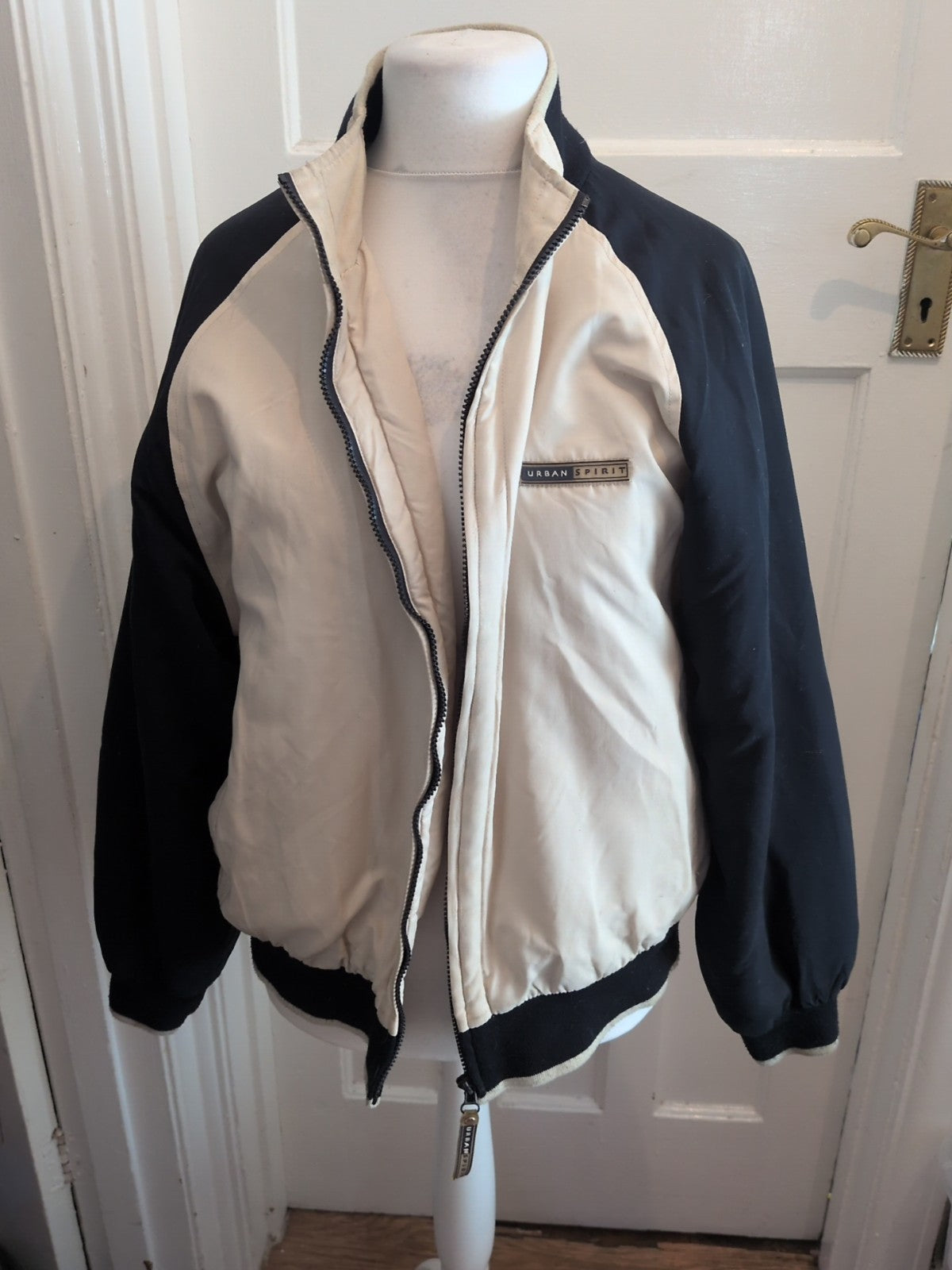 Urban Spirit Large Cream And Navy Bomber Jacket