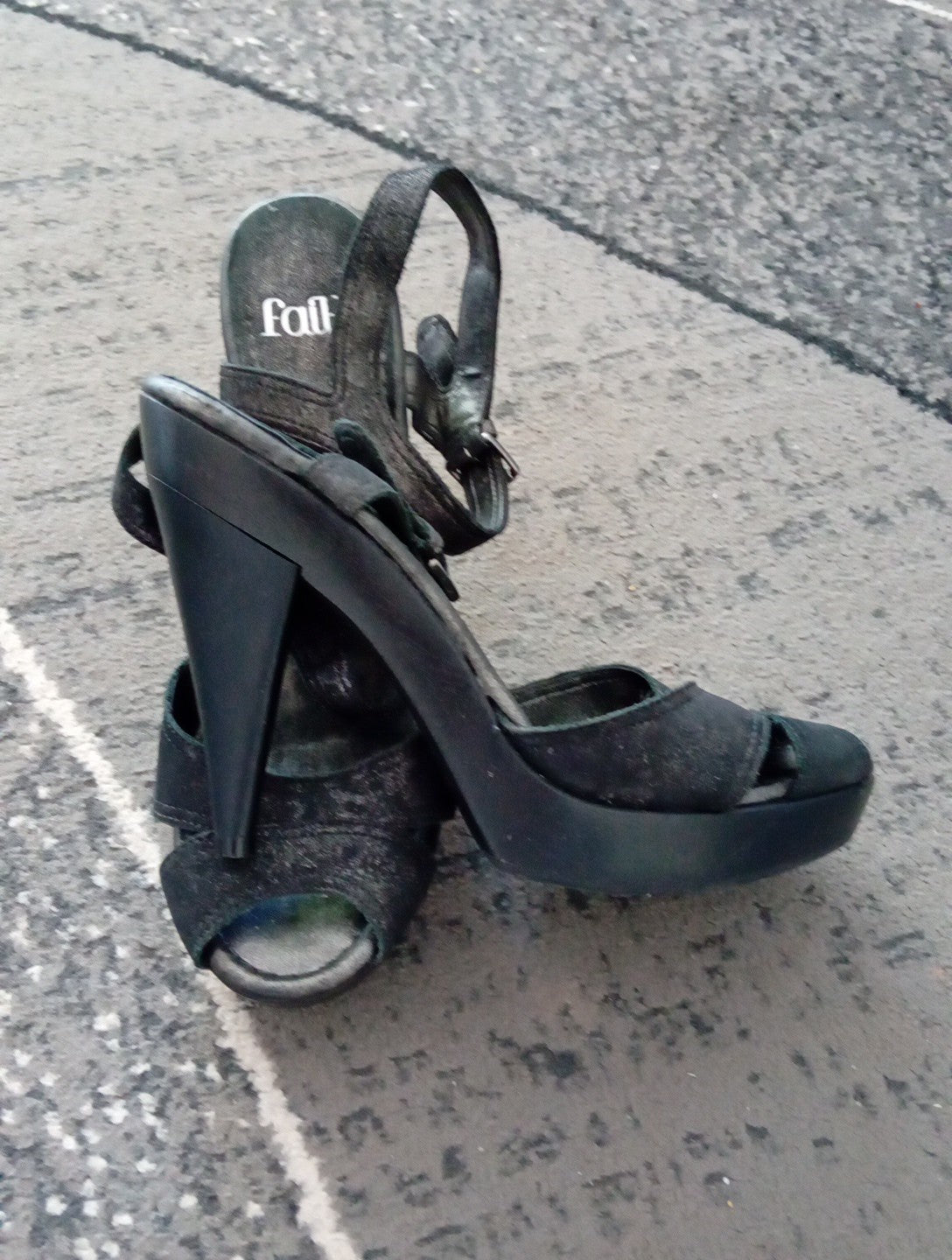Ladies Heeled Open Toe Shoes FAITH black/ Silver Shimmer Size 6 FREE DELIVERY