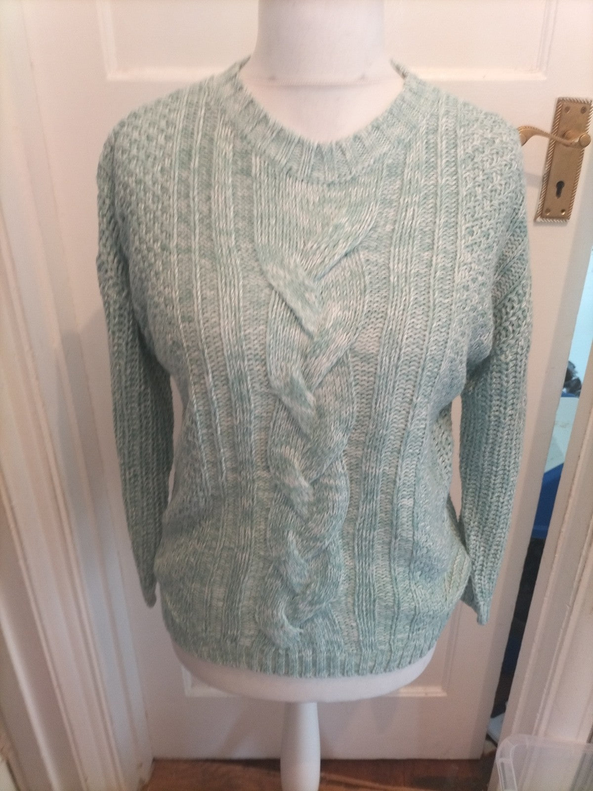 Peacocks Small Aqua Blue And White Fleck Pullover Jumper