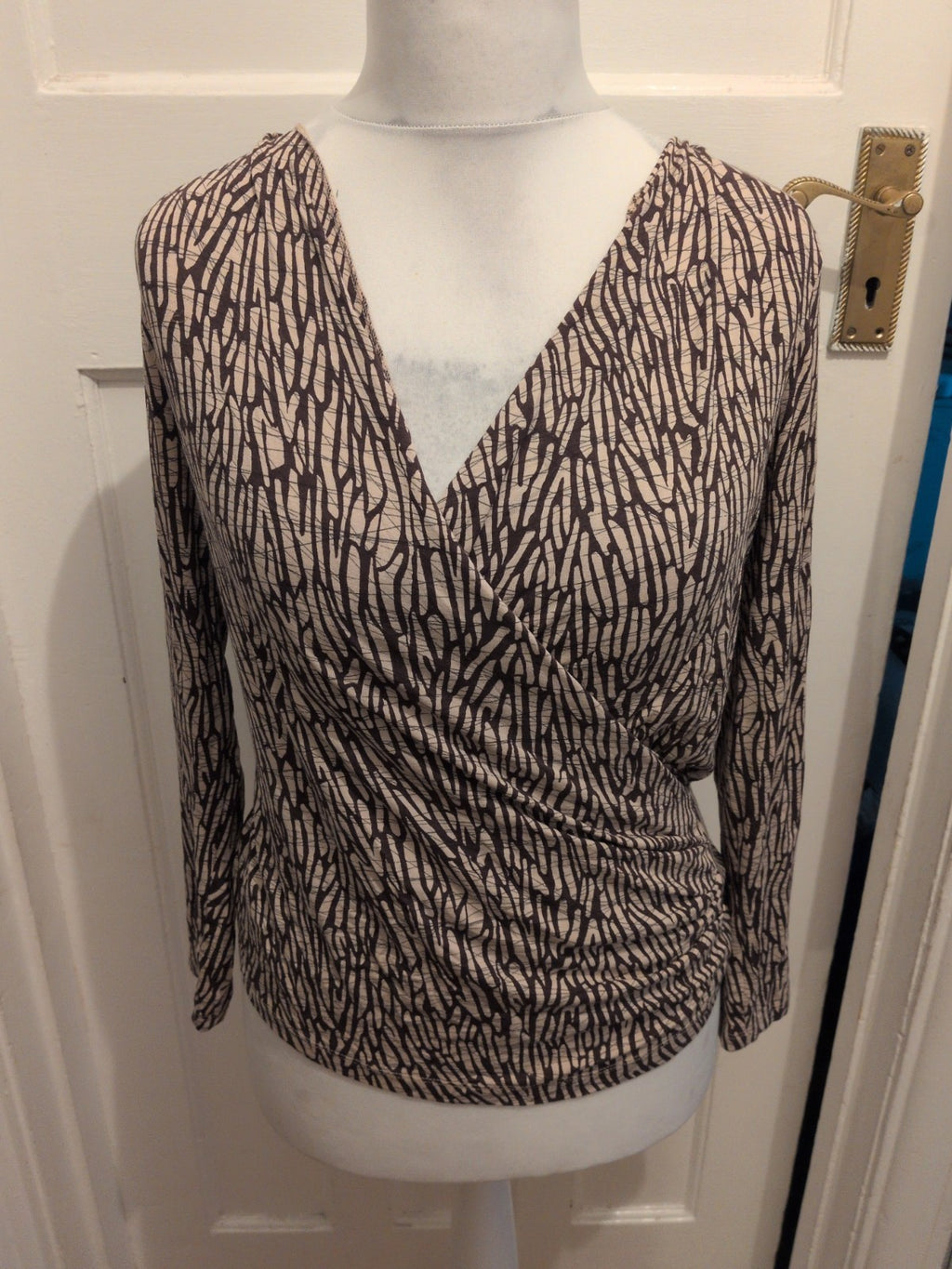 Marks And Spencer 14 Petite Chocolate Mix Draped Front Long Sleeve Blouse