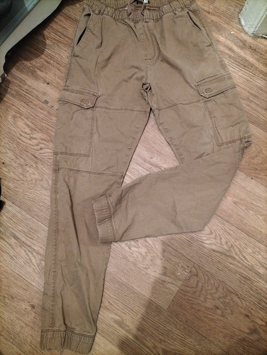 Mens Pep&Co Size Small Brown Elasticated Cargo Trousers