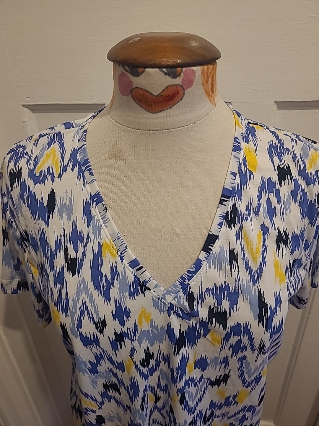Ladies Marks And Spencer Size 12 Multi Yellow Blue Black Short Sleeved Tshirt