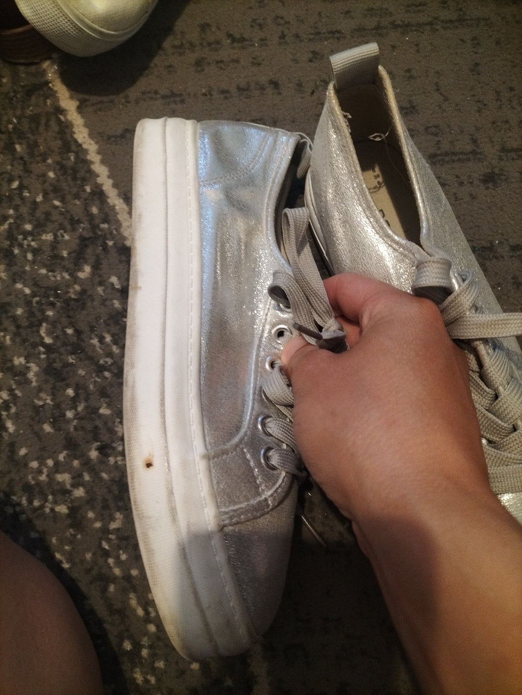 Ladies Primark Size 6 Silver Shinny Tie Up Pumps
