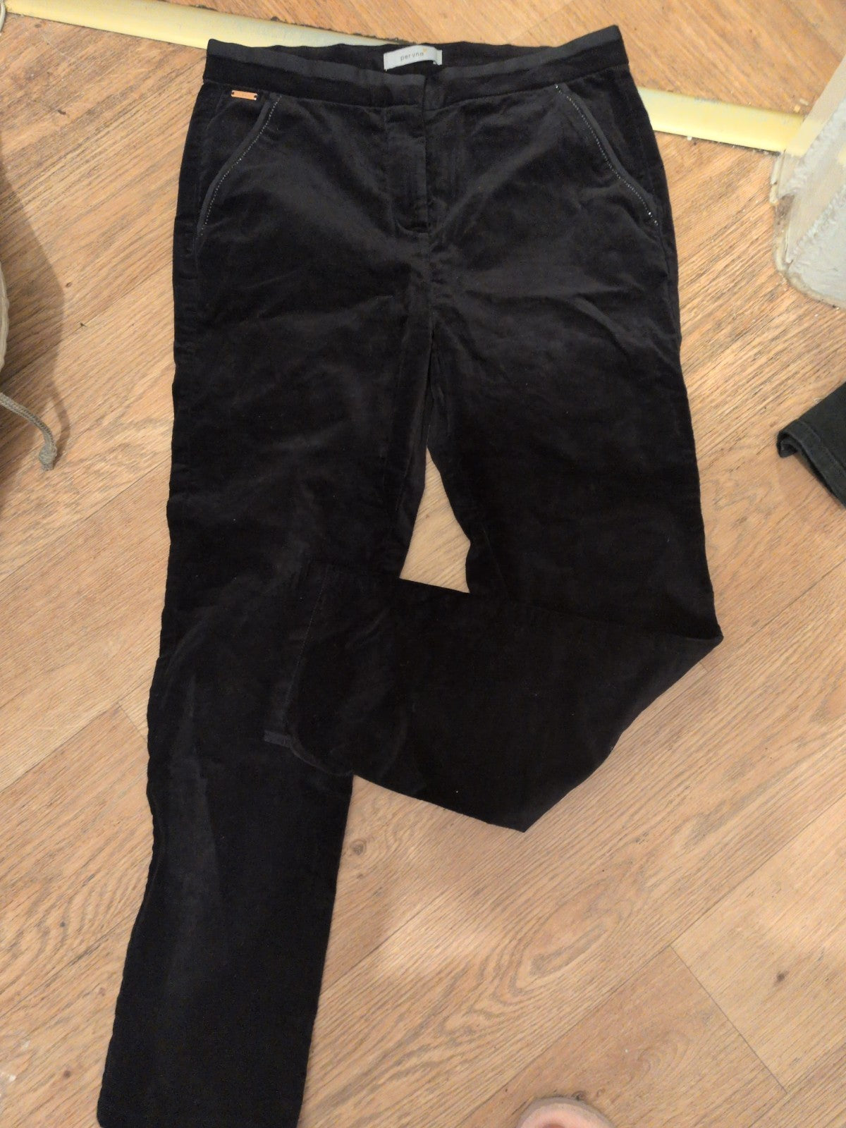 Per Una 12 Short Black Trousers Velvet Style Feel