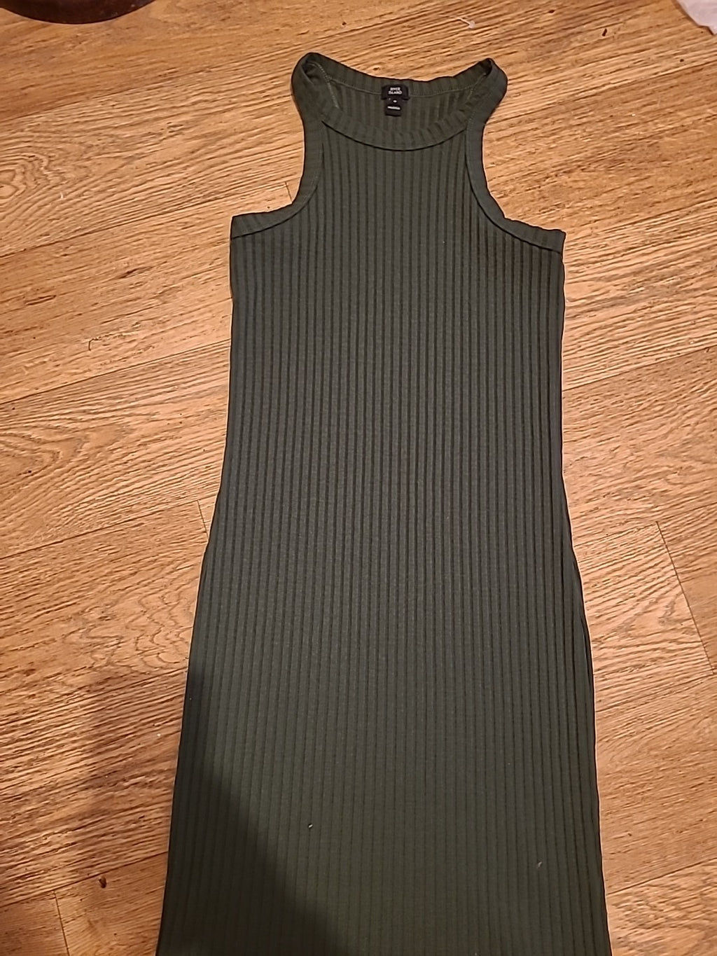 Ladies River Island Size 8 Dark Green Ribbed Pencil Dress Sleeveless