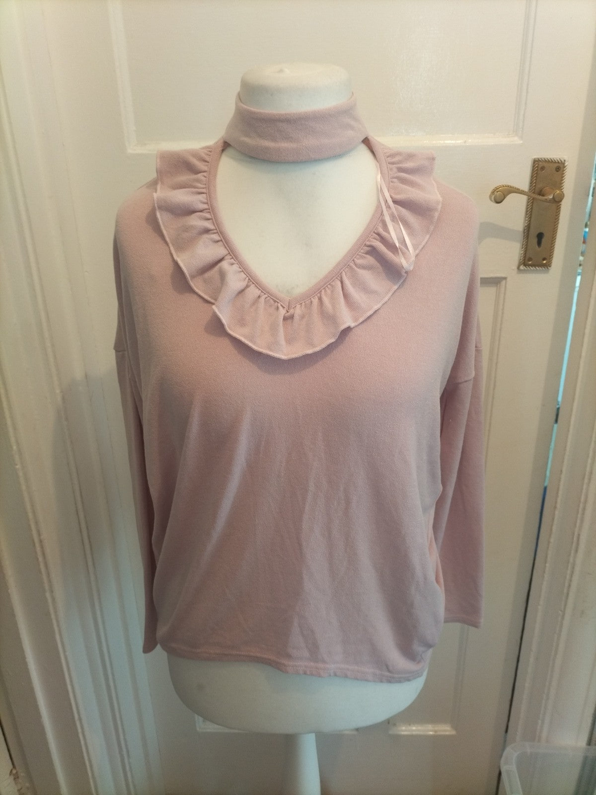 QED London Small Pale Pink Cowl Neck Blouse/Top