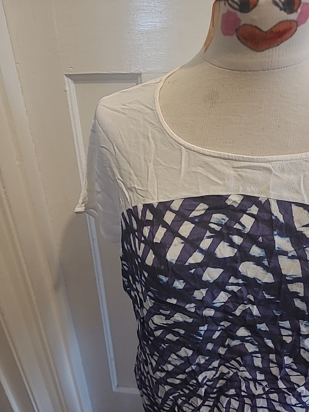 Ladies Mary Portas Size 10 White Purple Short Sleeved Tshirt