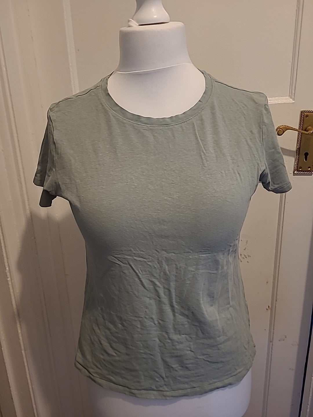 Ladies Primark Size 14-16 Sage Green Stretch Crew Tshirt