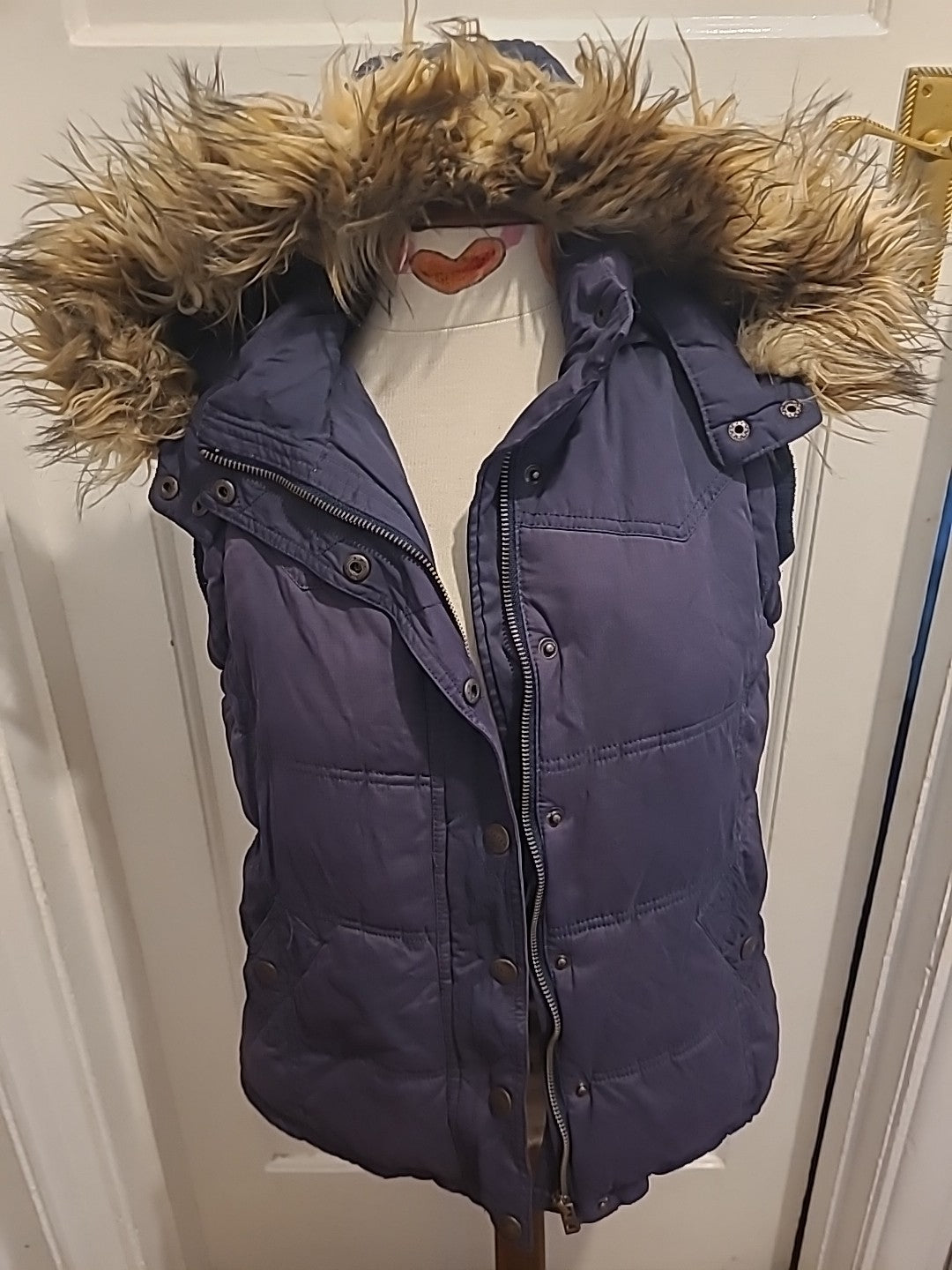 Ladies Animal Size 10 Navy Sleeveless Faux Fur Coat