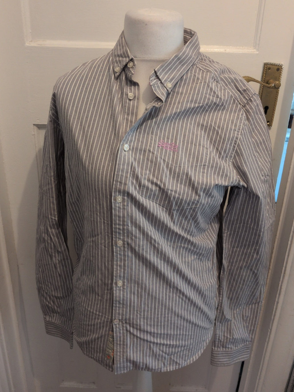 Superdry Shirt Shop Medium Grey Stripe Long Sleeve Shirt
