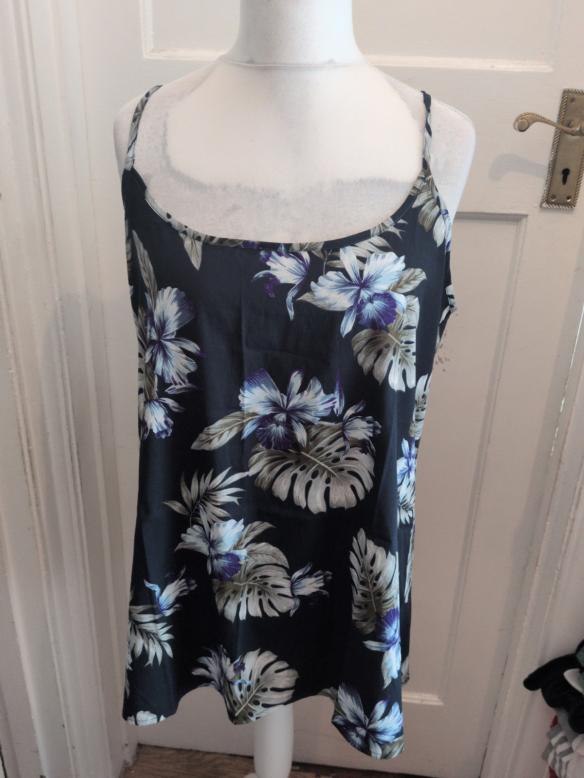Kushi 20 Navy Floral Sleeveless Blouse Top