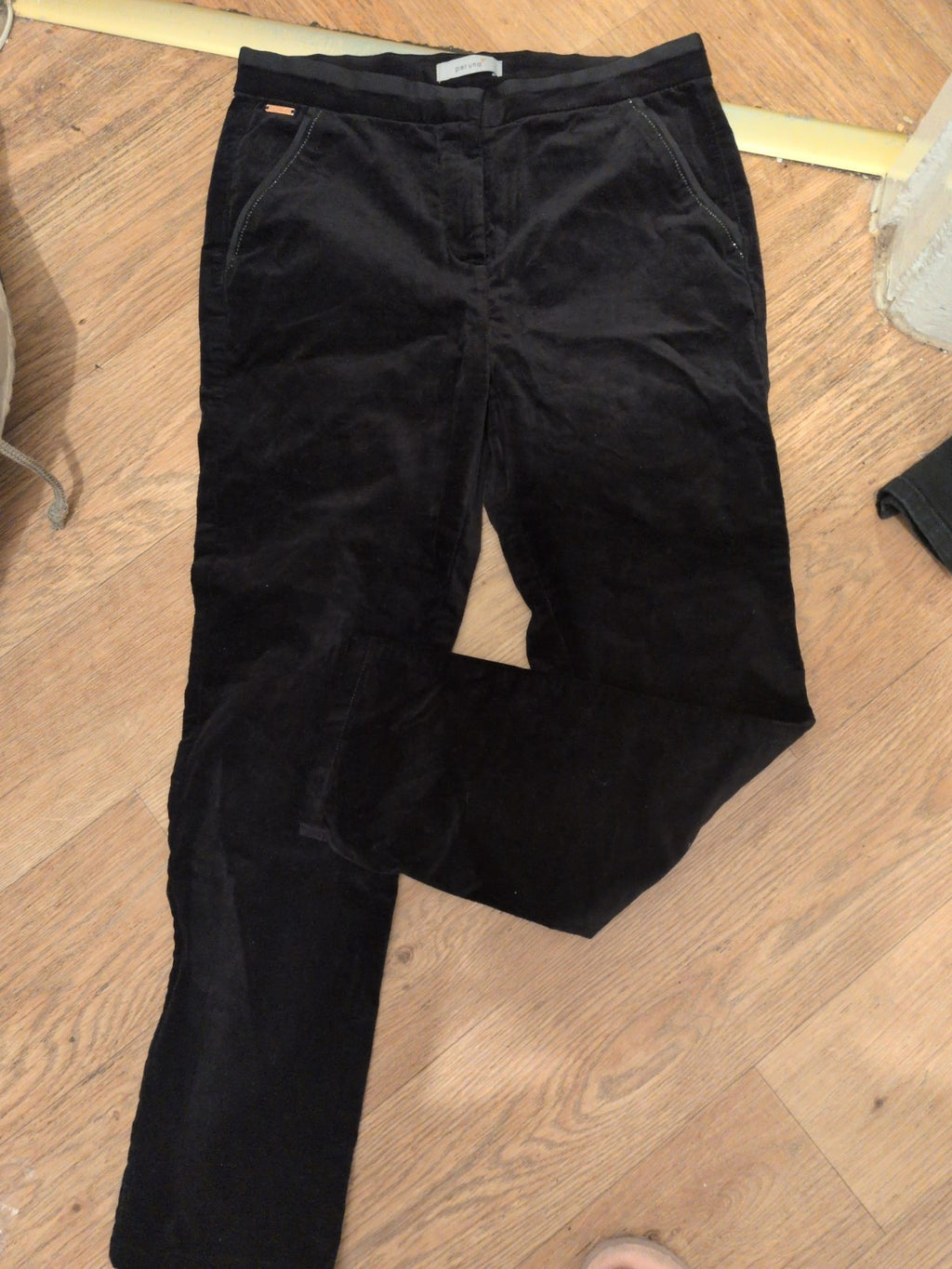 Per Una 12 Short Black Trousers Velvet Style Feel
