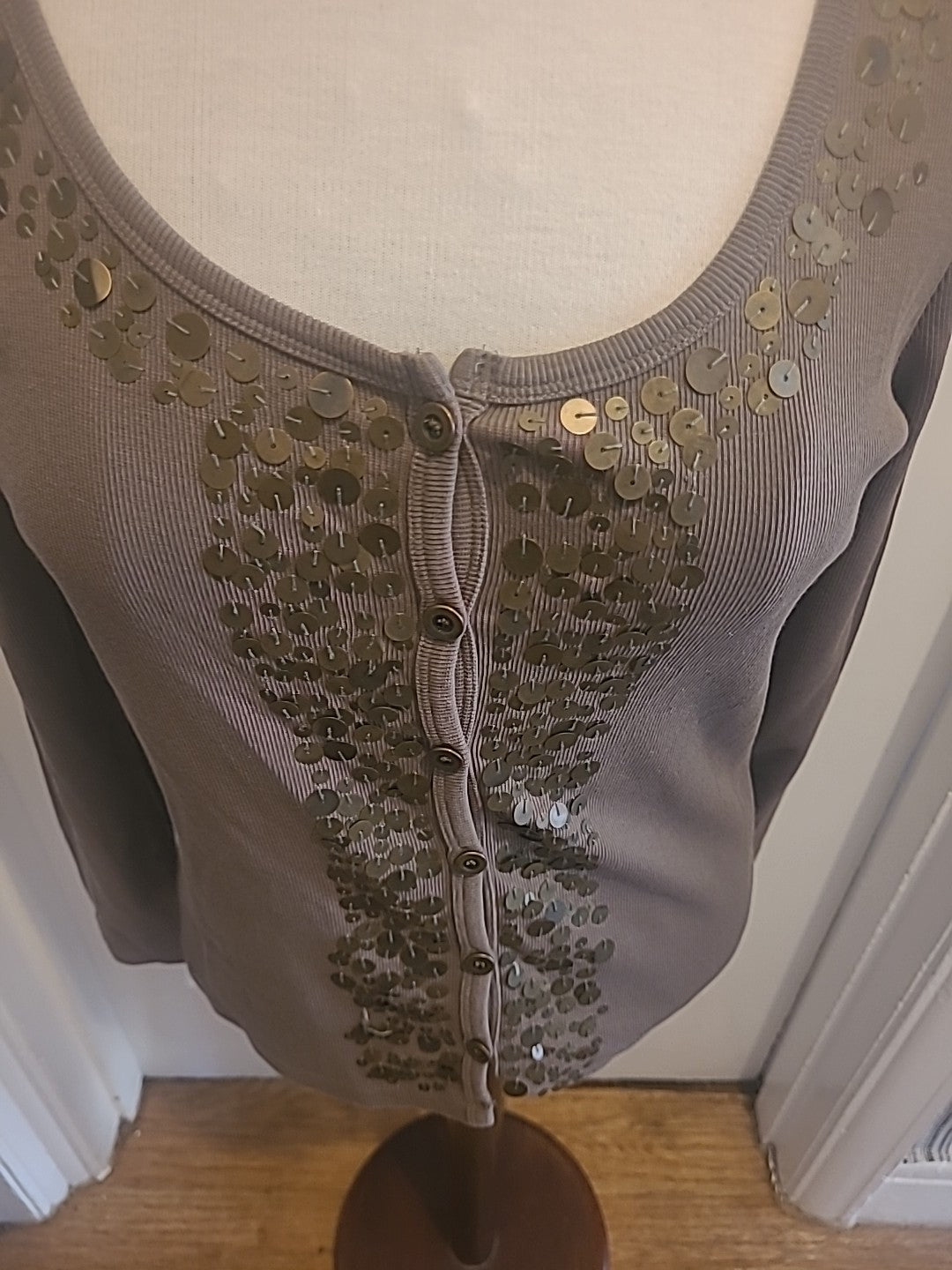 Ladies Re-Launch Size Medium Khaki Brown Long Sleeved Cardigan