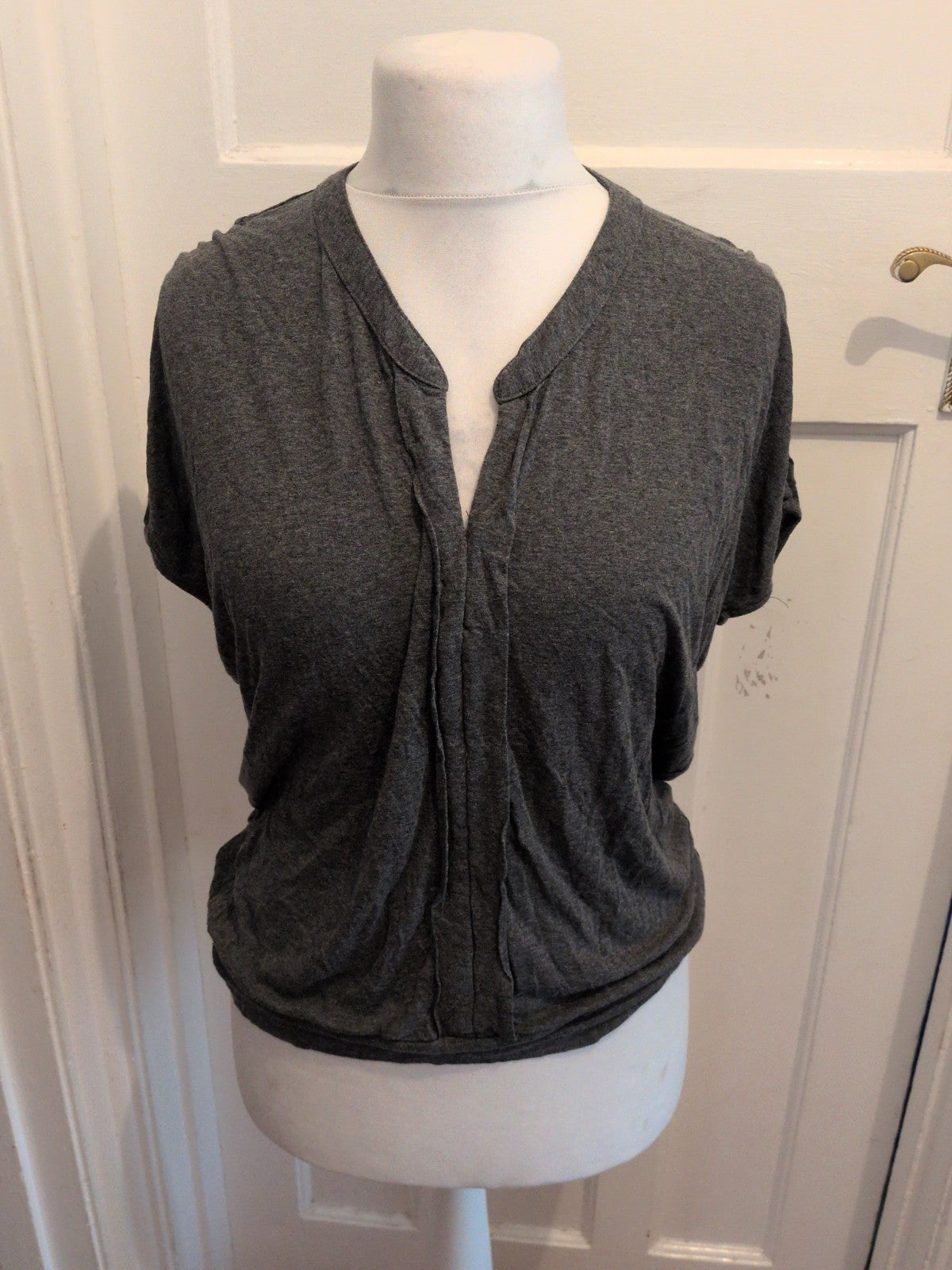Large Grey V Neck Short Sleeve T-shirt