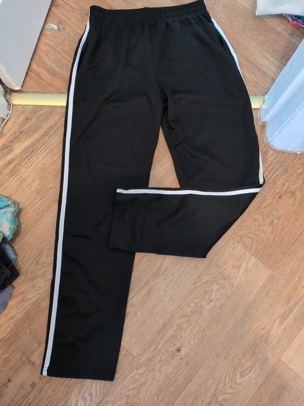 Large Black With White Trim Elasticated Track Pants