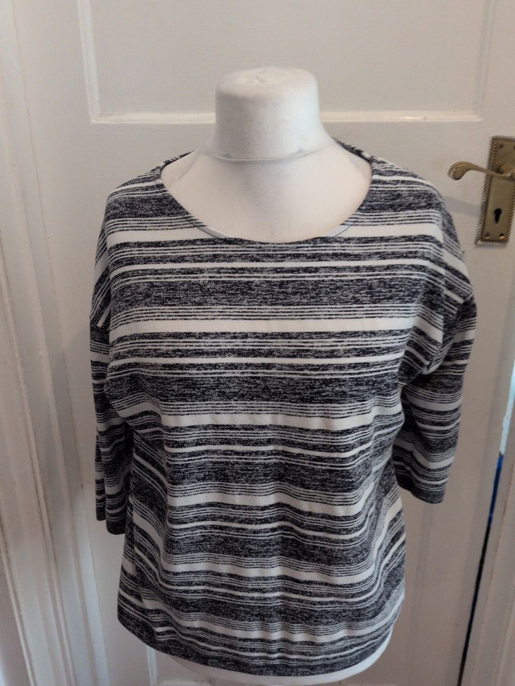 Tu 16 Grey Blue Stripe Half Sleeve Top
