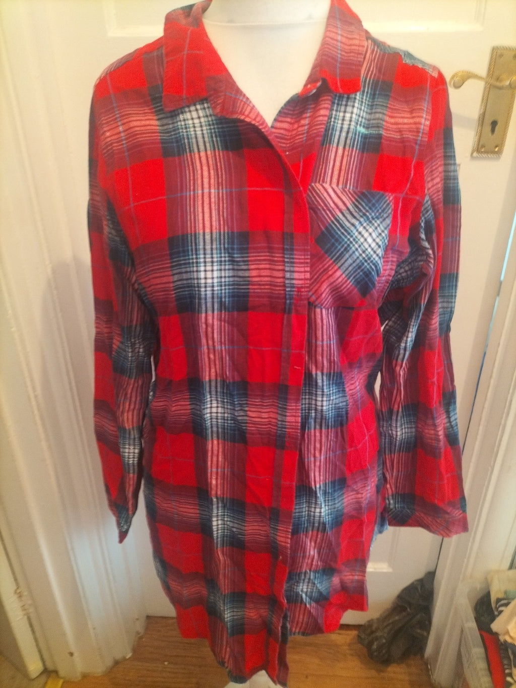 F&F Large Check Pyjama Top Long Sleeve