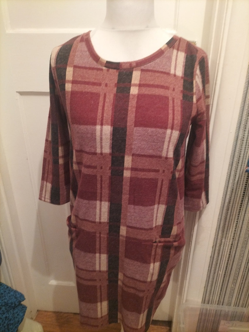 Tu 10 Purple Check Long Sleeved Dress With Pockets