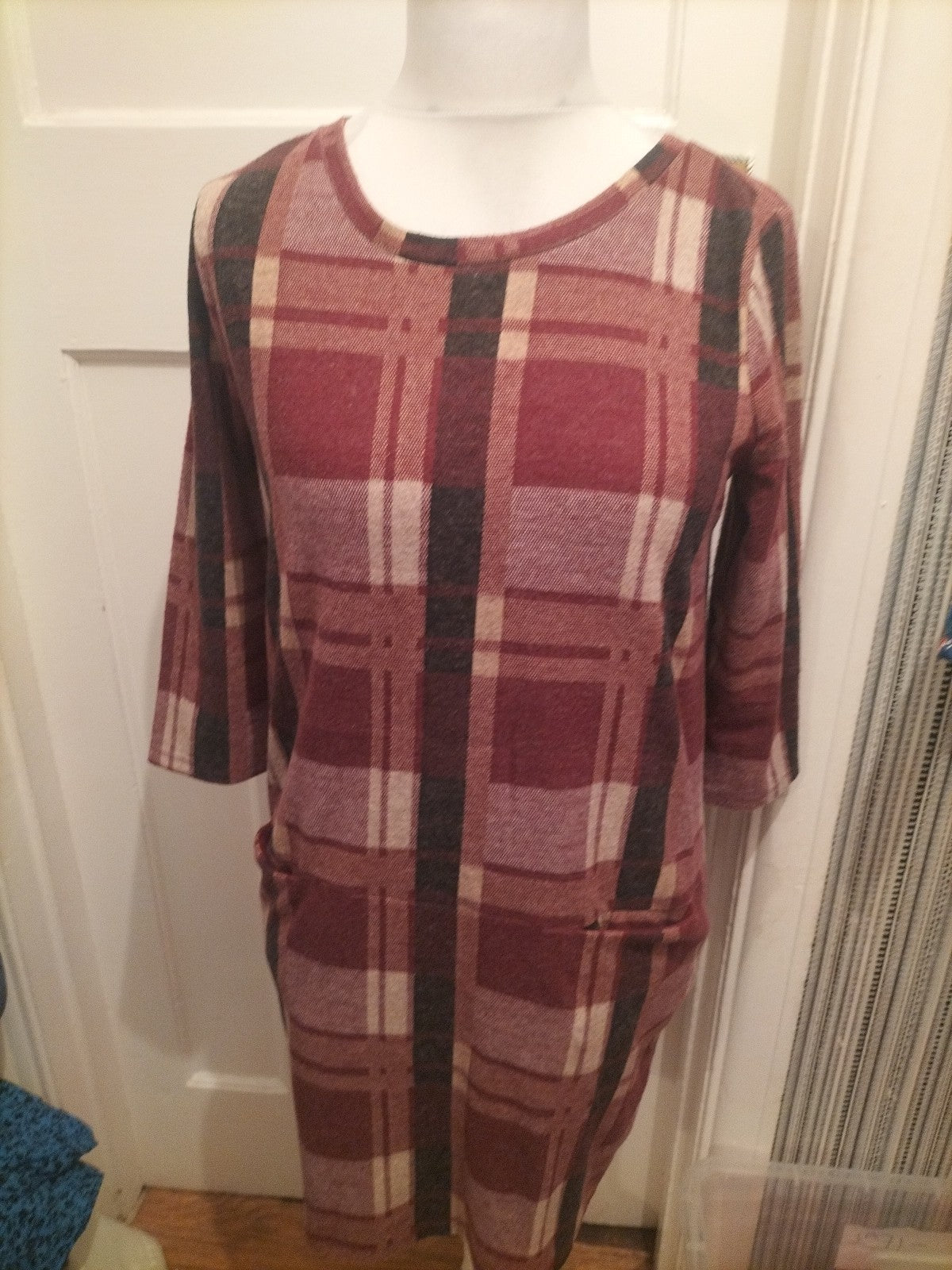 Tu 10 Purple Check Long Sleeved Dress With Pockets
