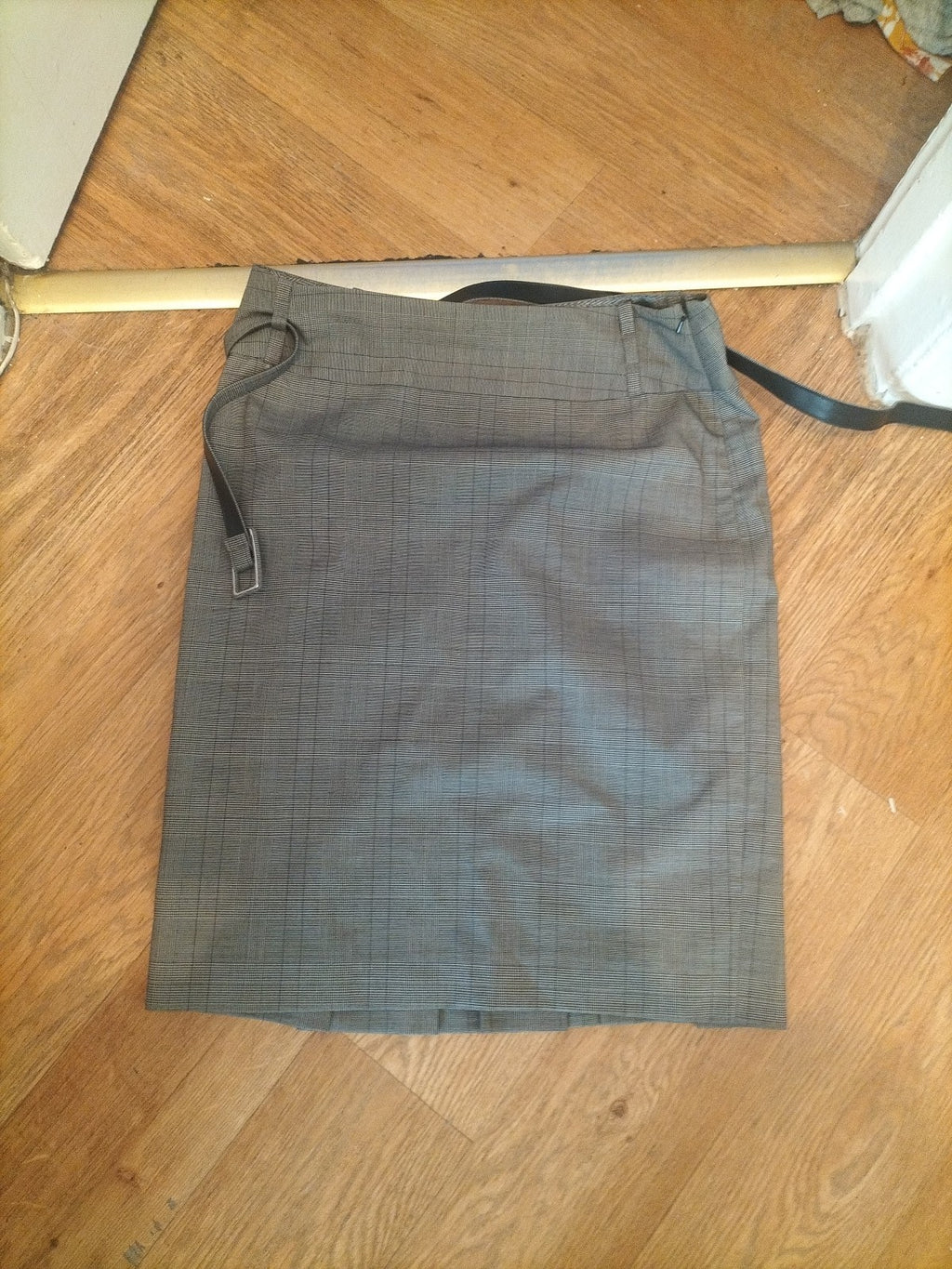 Jasper Conran 12 Grey Check Pencil Lined Belted Skirt