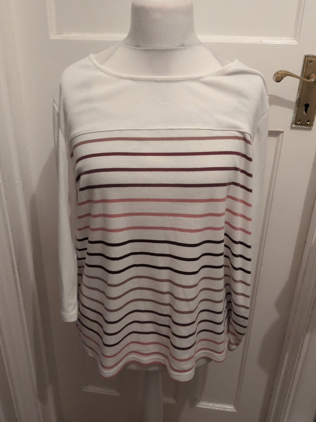 Bonmarche 24 Stripe White Long Sleeved Blouse Top