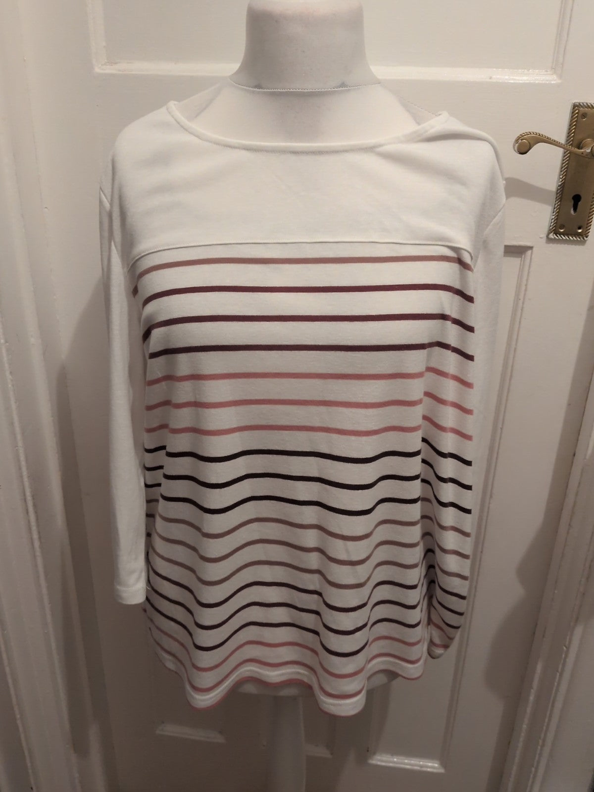 Bonmarche 24 Stripe White Long Sleeved Blouse Top