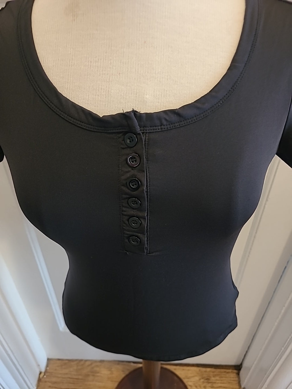 Ladies Medium Black Short Sleeved Blouse