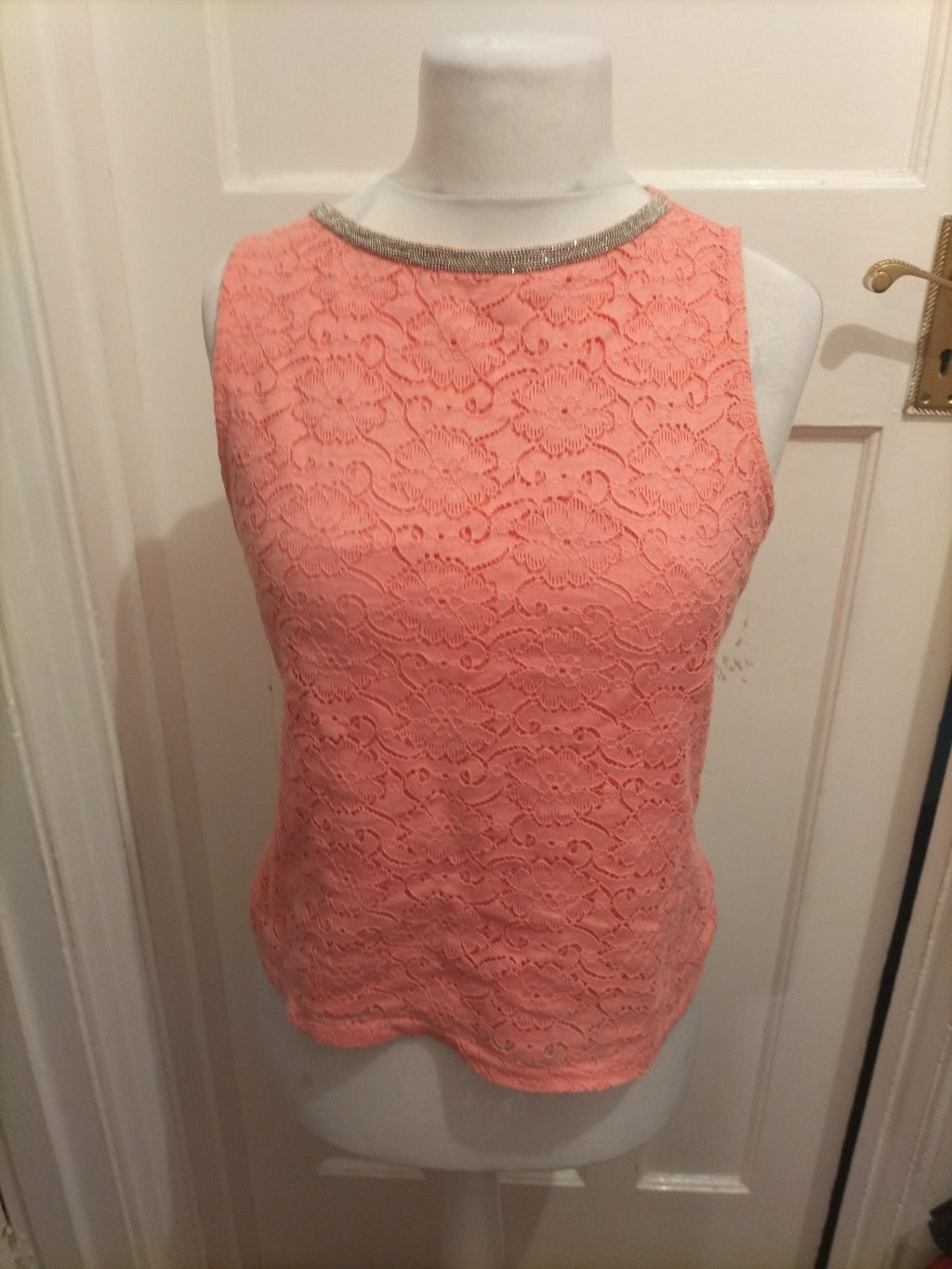 Dorothy Perkins 14 Peach Patterned Sleeveless Blouse