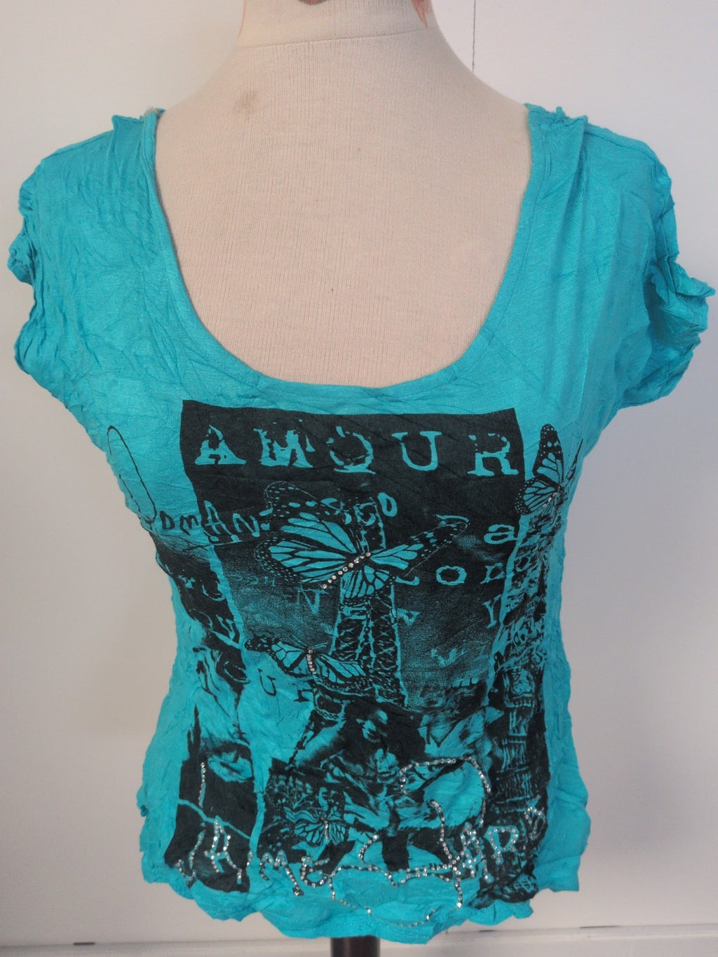 Ladies New Look Size 12 Turquoise Printed Short Sleeve T-shirt