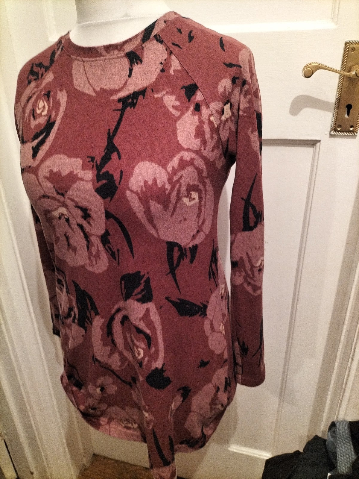 Ladies Marks And Spencer Size 10 Pink/Purple Long Sleeve Floral Dress