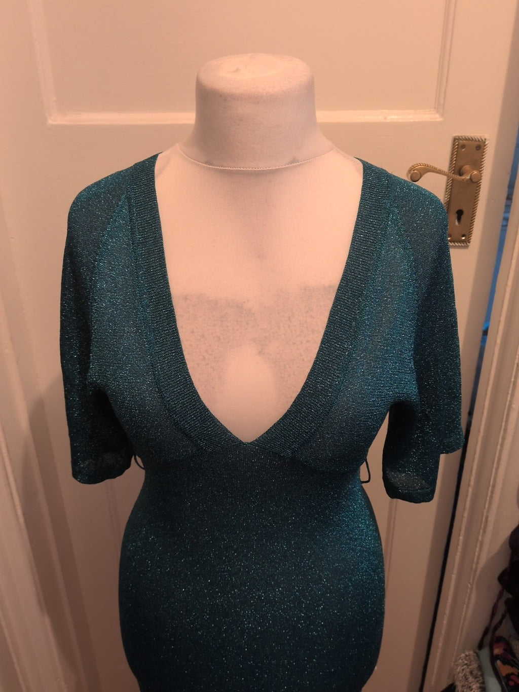 Ladies Mbym Size M Turquoise Glittery Short Sleeved Dress