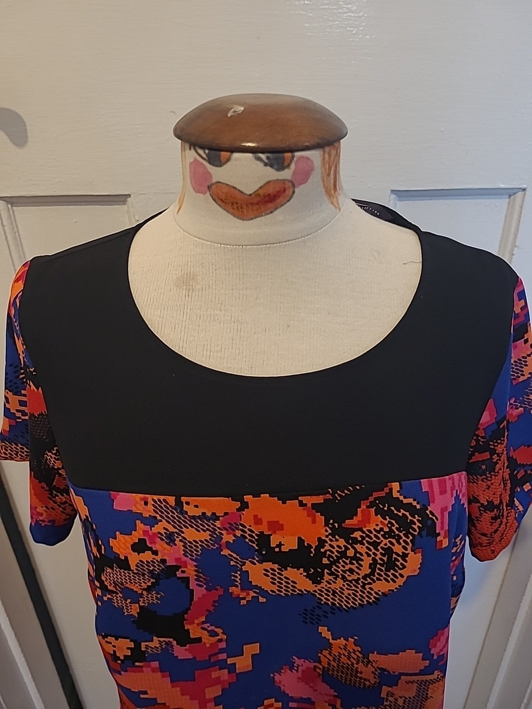 Ladies Marks And Spencer Size 14 Blue Red Black Short Sleeved Tshirt