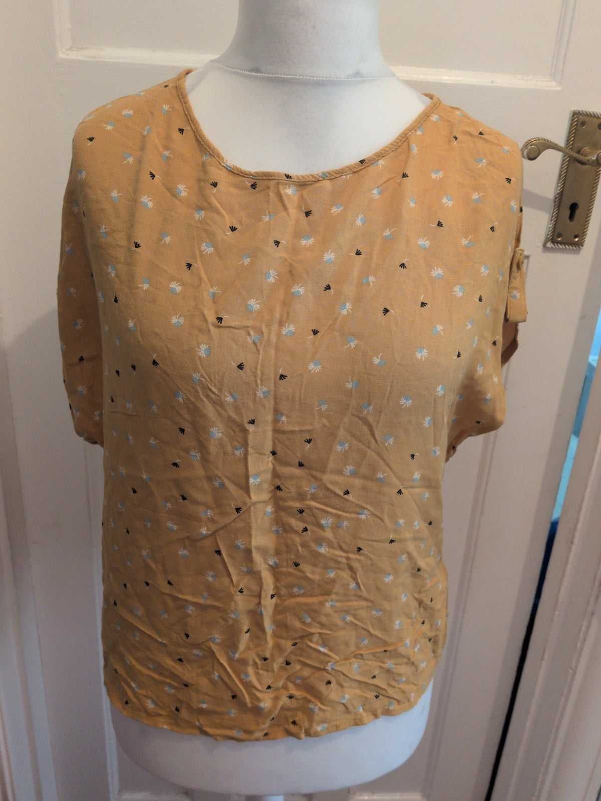 Primark 12 Dark Yellow Short Sleeve Patterned T-shirt Blouse