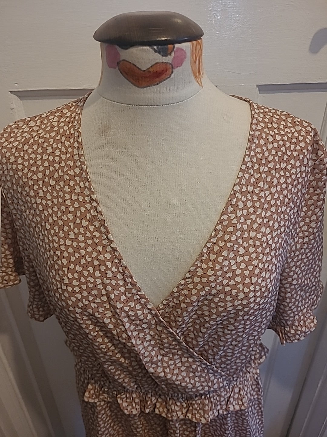 Ladies Shein Size XL Pink White Heart Design Short Sleeved Dress