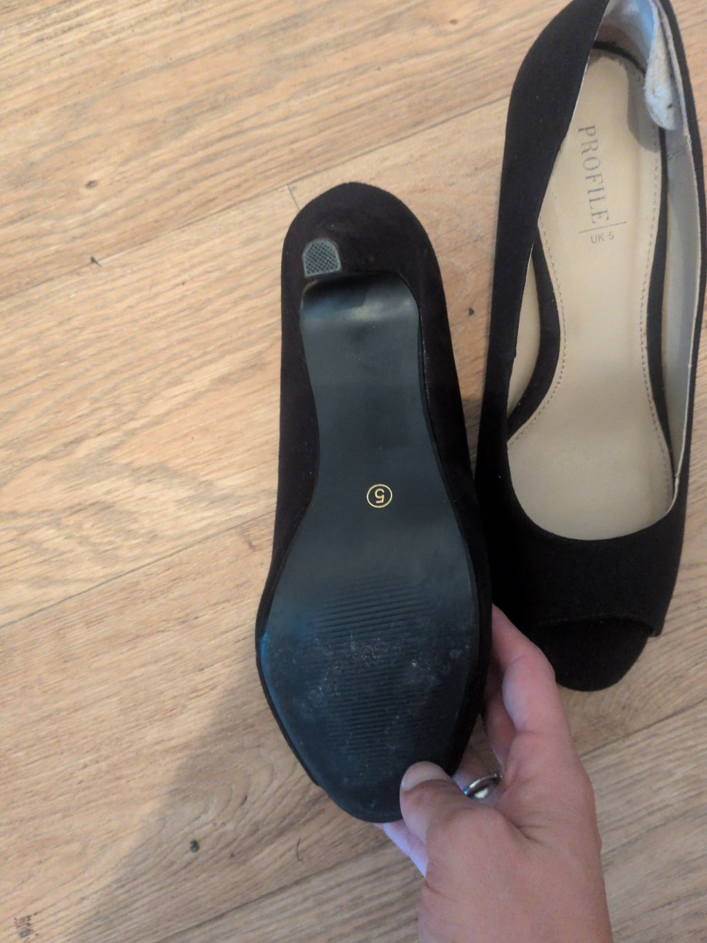 Profile UK 5 Black Open Toe Heels