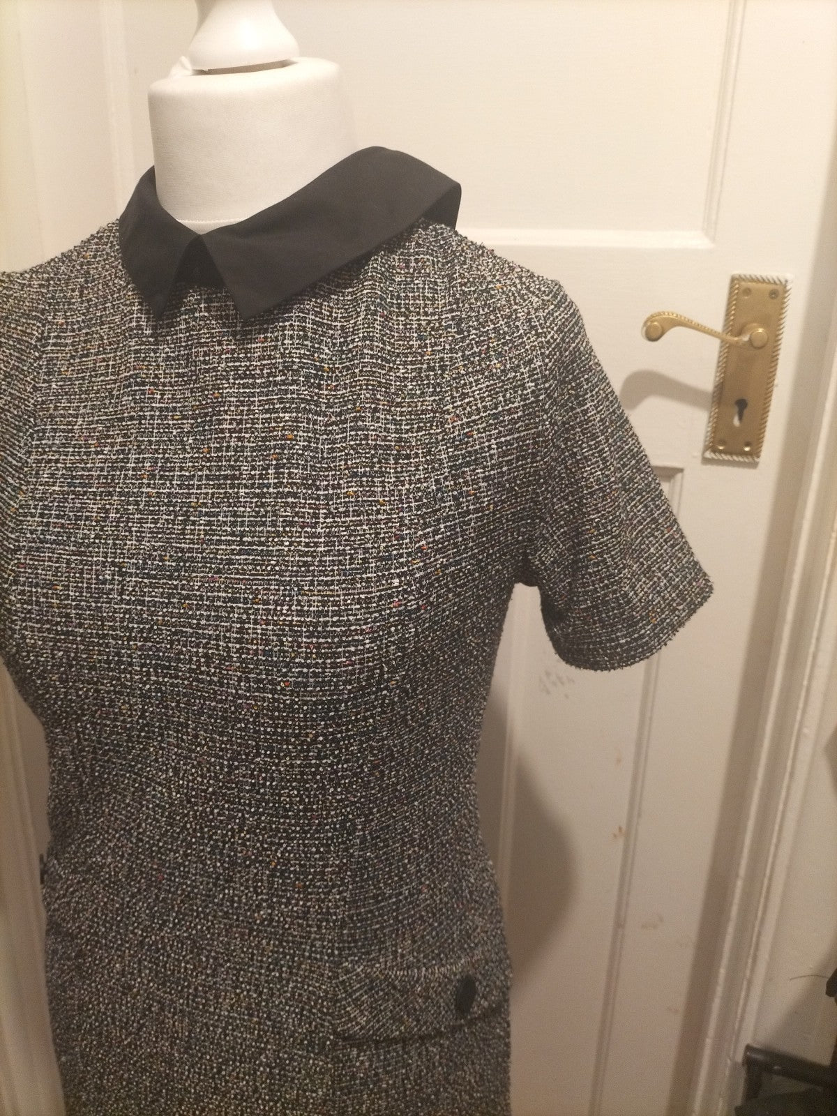 Ladies George Size 12 Black/White/Orange Fleck Collared Dress