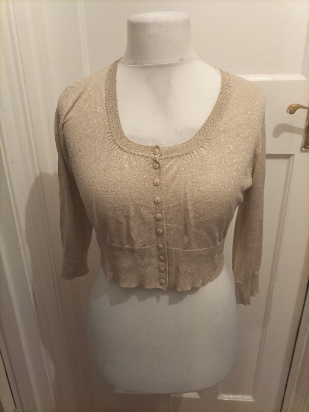Ladies Warehouse Size 14 Beige Shimmer Buttoned Blouse