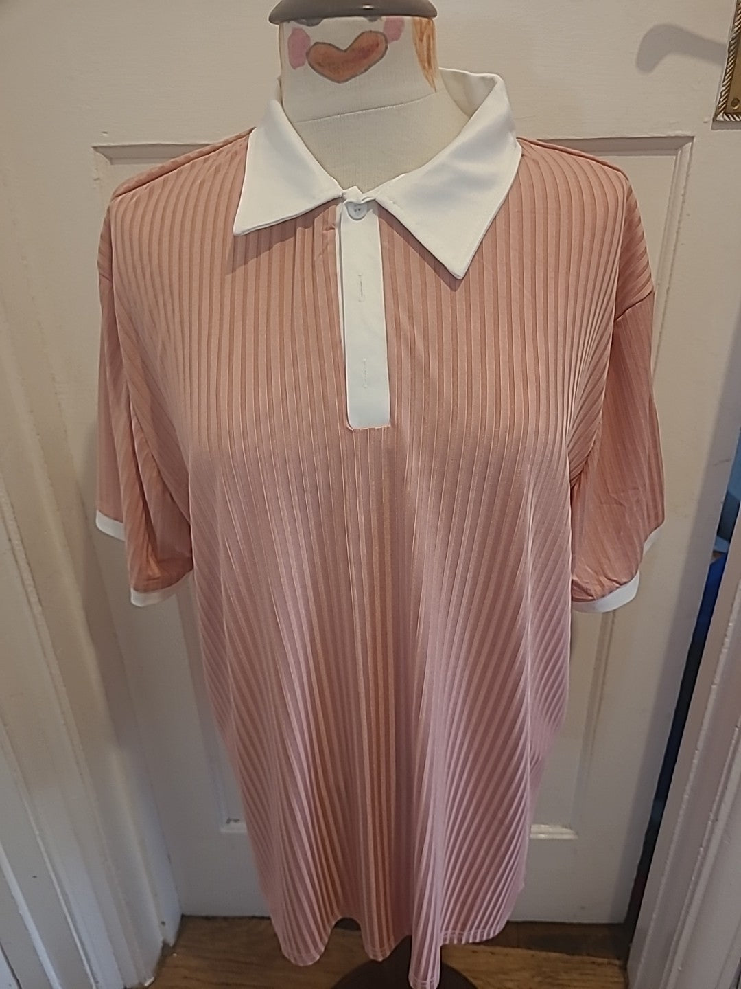 Mens Size 2XL Pink Patterned Short Sleeved Polo