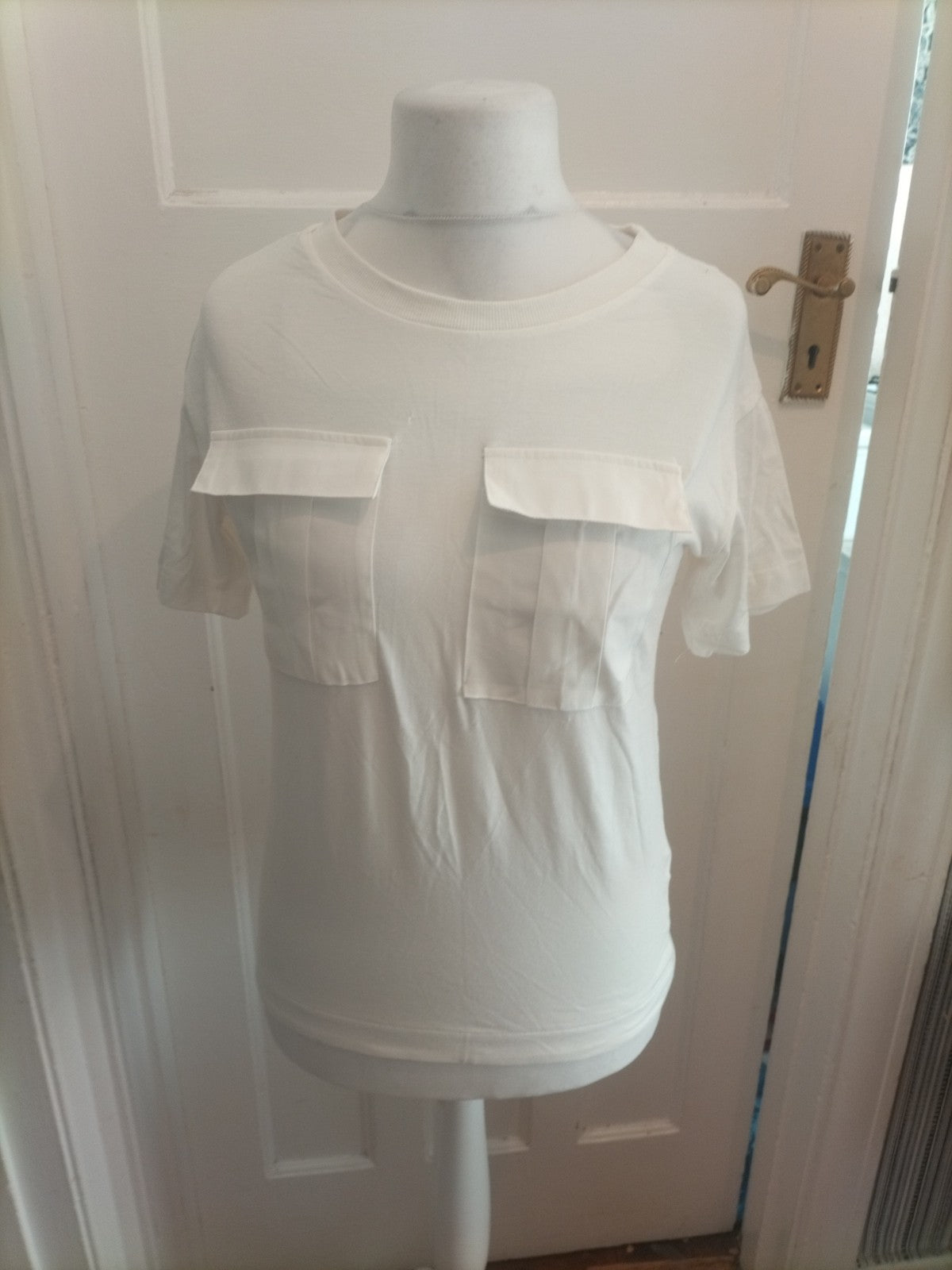 Next 8 White Double Chest Pocket Short Sleeve T-shirt