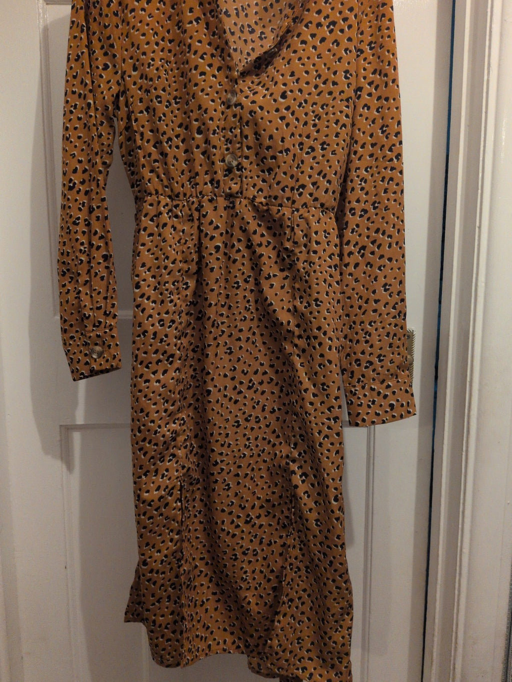 Boohoo 12 Orange Leopard Print Collared Fit And Flare Dress