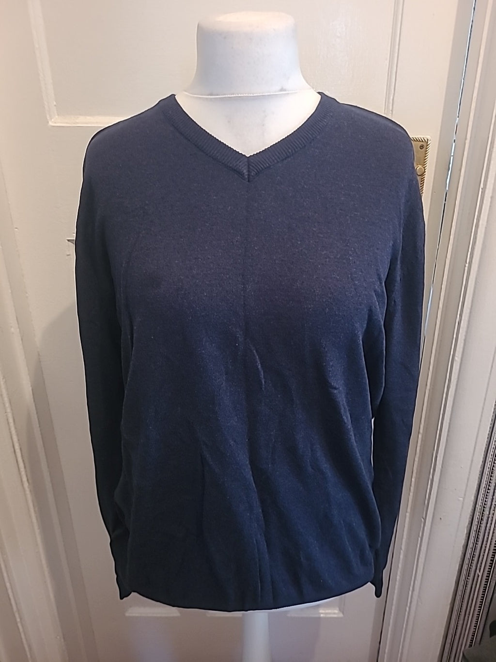 Mens Tu Man Size XL Pure Cotton Navy Long Sleeved V Neck Jumper