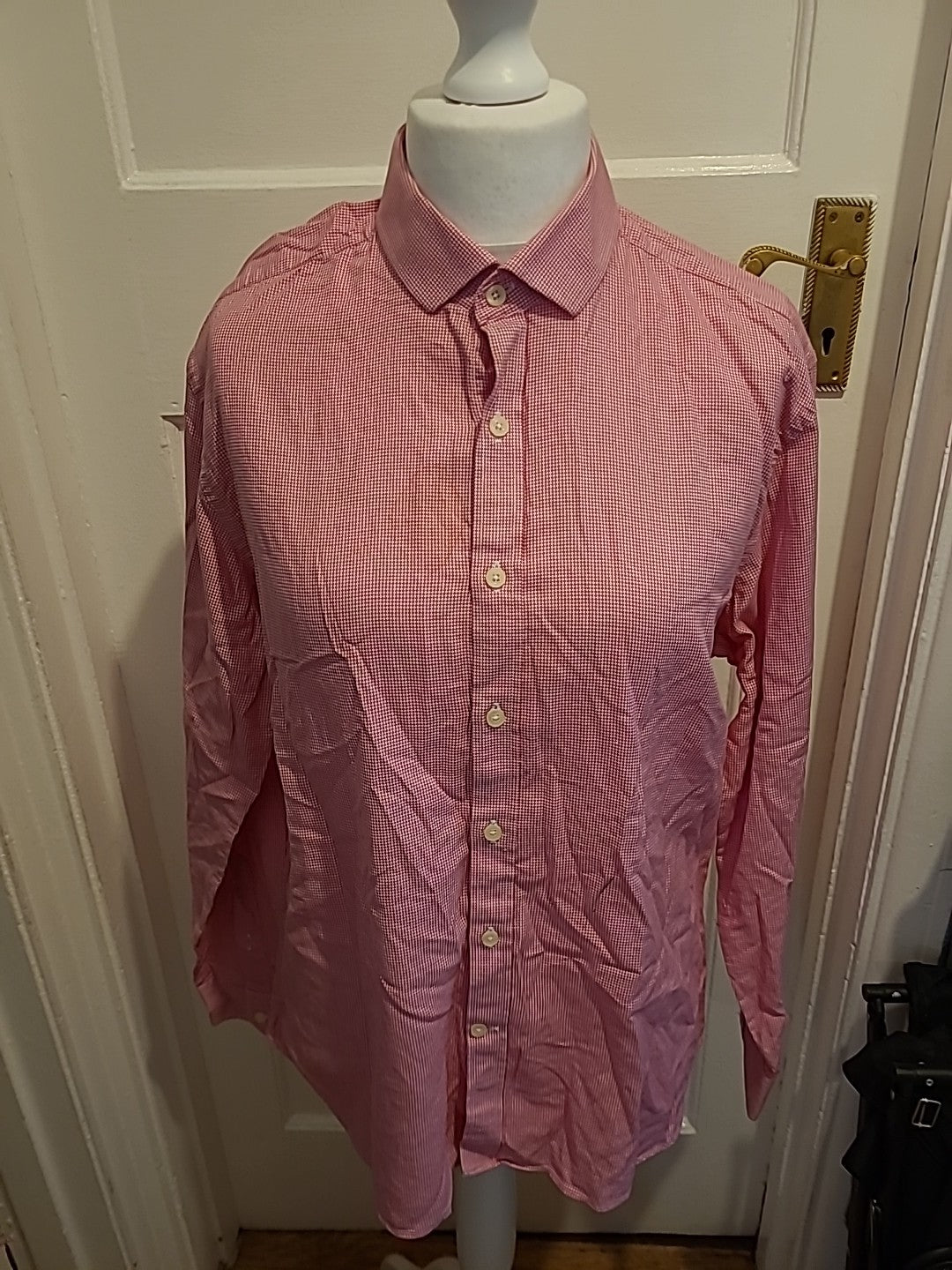 Mens Saville Row Size 17" Pink And White Extra Slim Fit Shirt