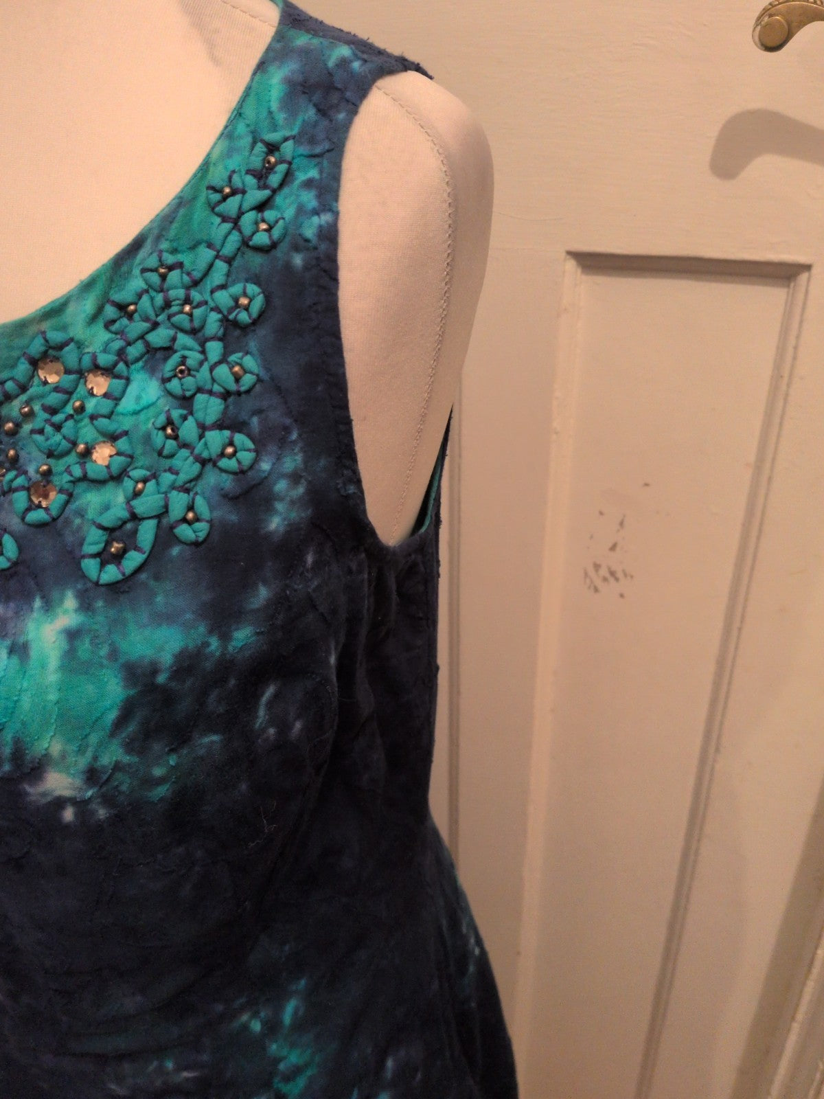 Ladies Roman Size 14 Turquoise And Blue Sleeveless Long Length Dress