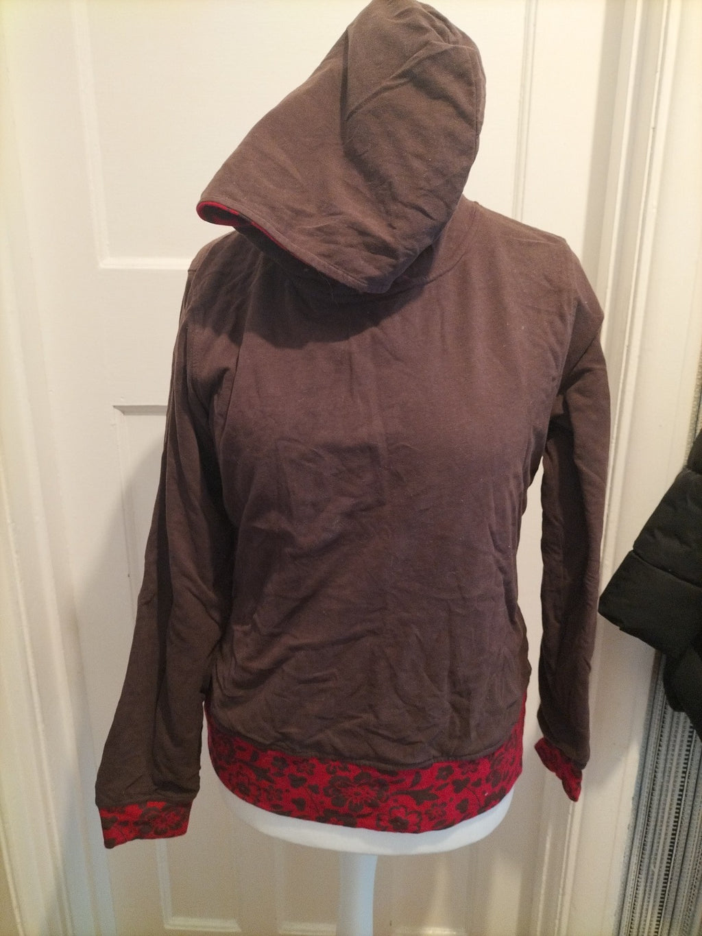 Ladies Size Large Brown Red Floral Reversible Hoodie