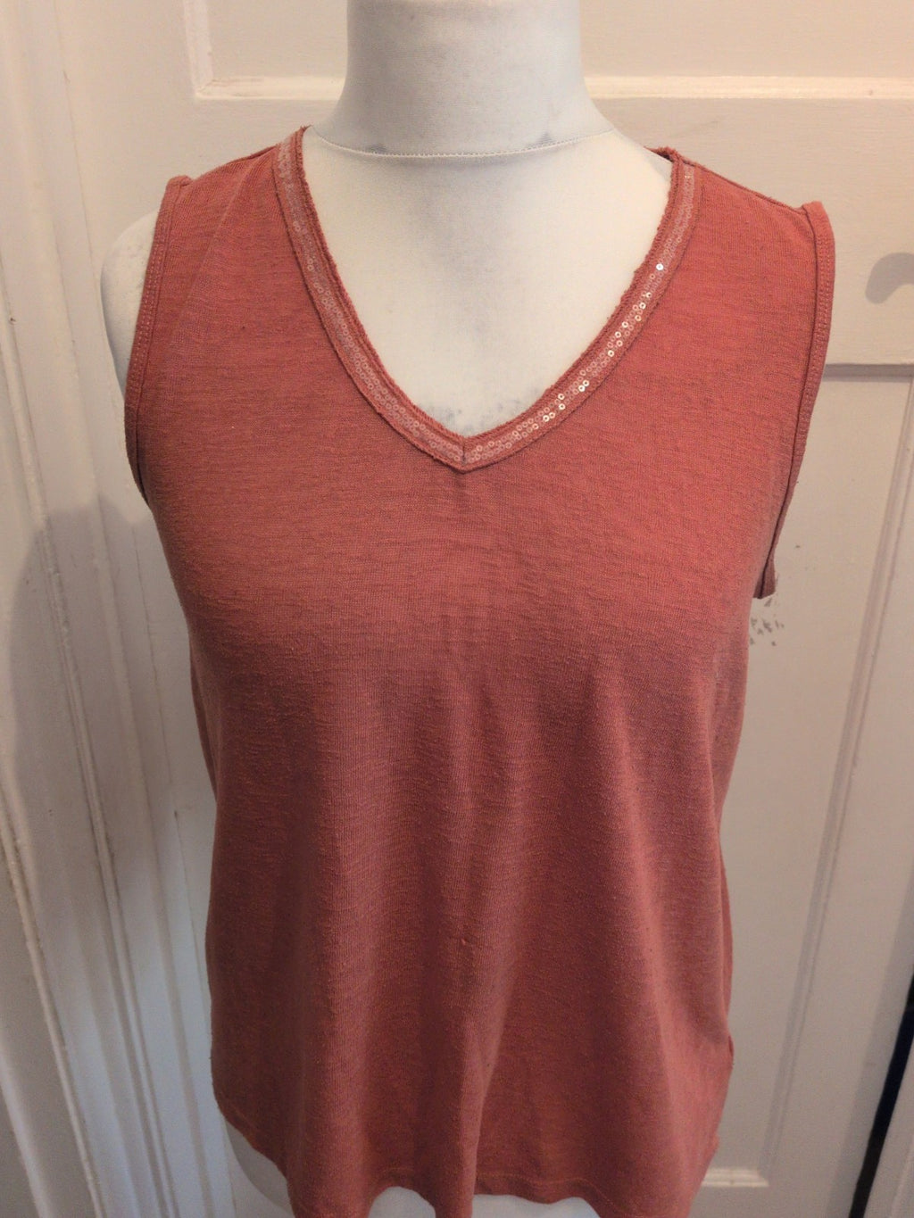 Next 14 Orange With Sequin V Neck Sleeveless Blouse