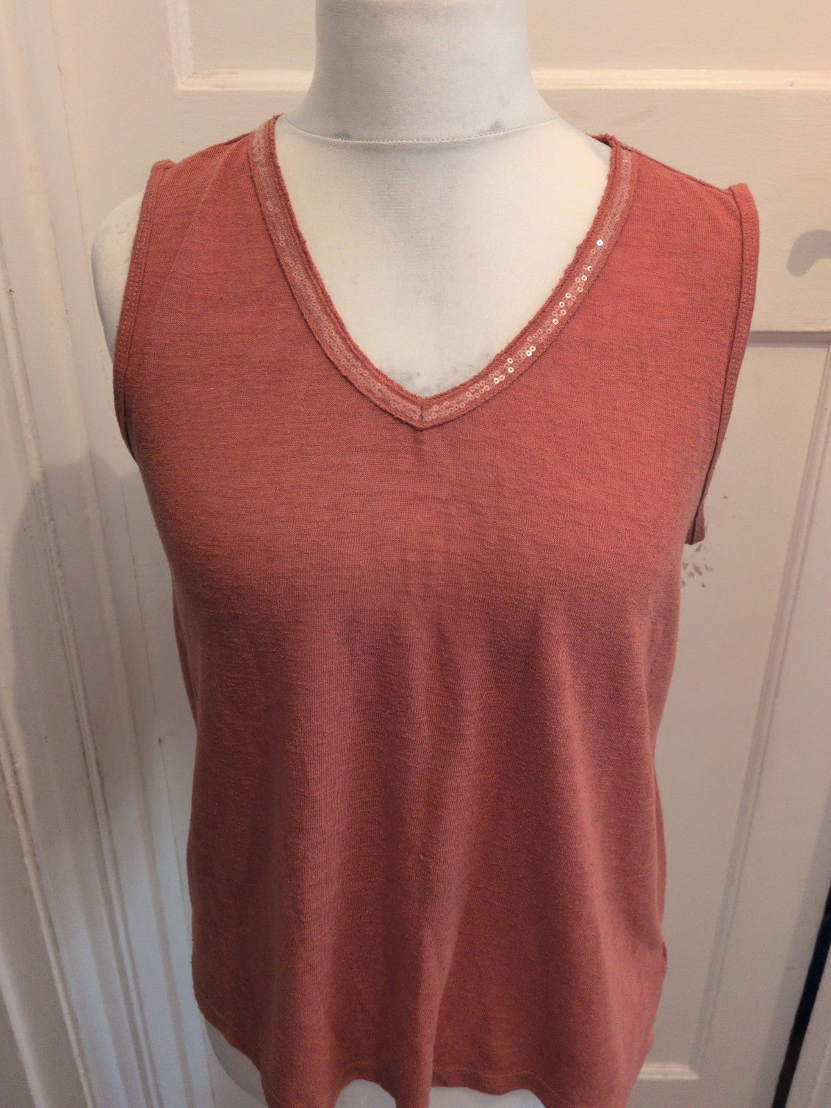 Next 14 Orange With Sequin V Neck Sleeveless Blouse