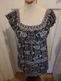 Ladies Primark Size 16 Black With White Patterned Elasticated Hem Dress