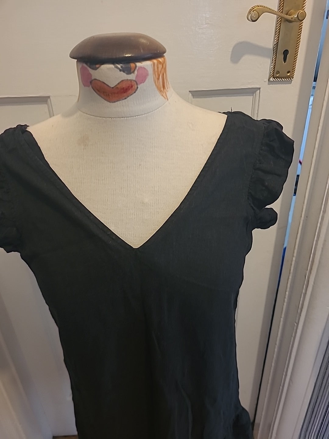 Ladies Next Size 8 Black Flowy Black Wide Neck Dress